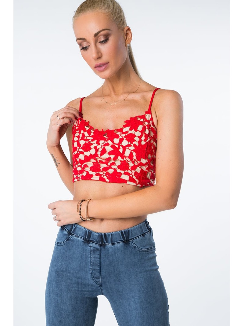 Short red lace top ZZ273 - Online store - Boutique